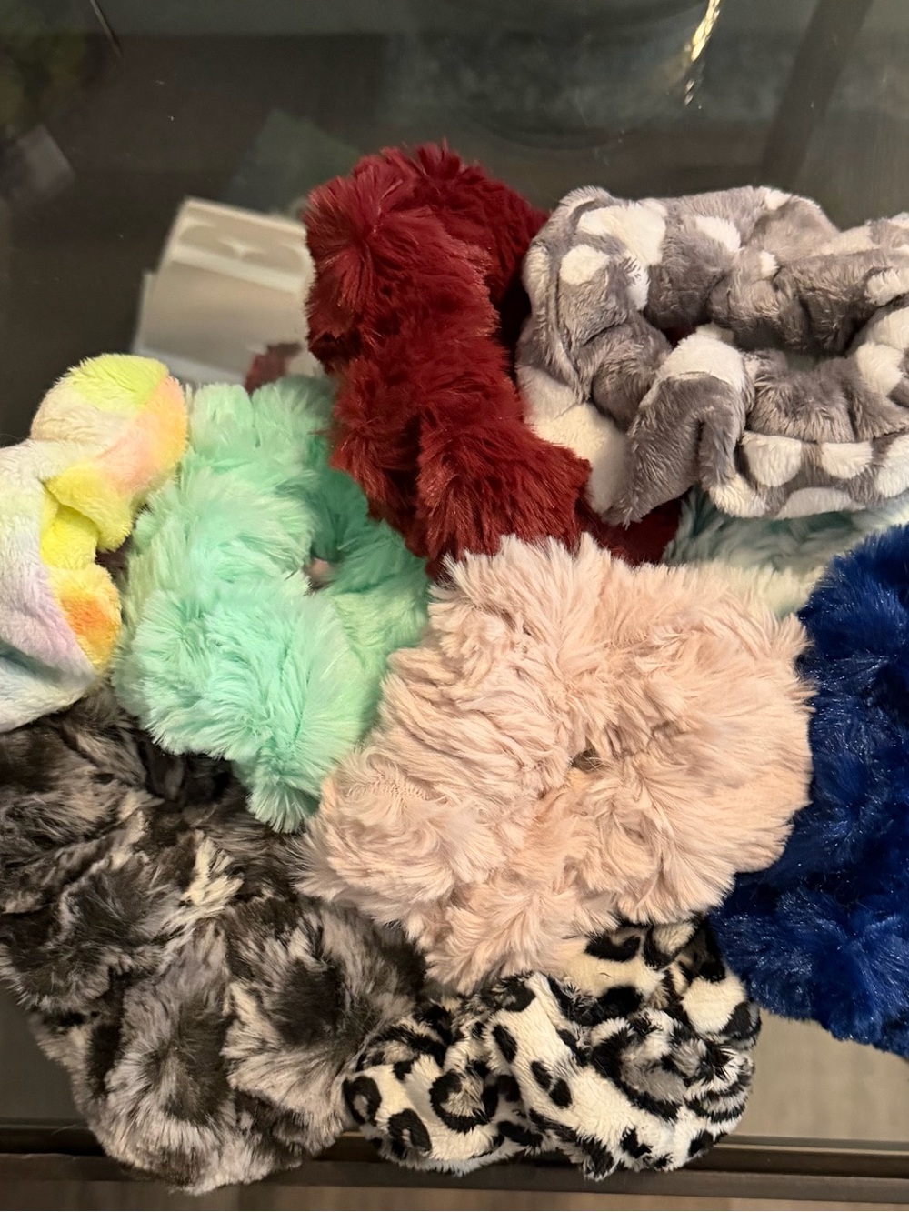 Assorted Plush Scrunchies - Multi-Color Faux Fur Hair Accessories